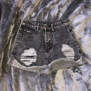 Ripped black denim shorts